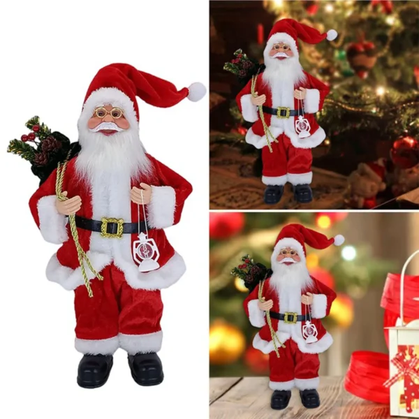 Christmas Sitting Standing Santa Claus Figurines Doll Cute 12inch Xmas Tree Party Ornament Table Office Fireplace Home Decor - Image 2