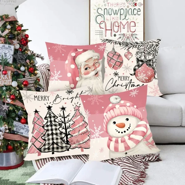 4pcs Pink Christmas Snowman Pillowcase Navidad Natal Noel Tree Cushion Cover Christmas Decorations For Home 2025 New Year 2026 - Image 2
