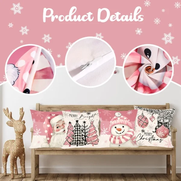 4pcs Pink Christmas Snowman Pillowcase Navidad Natal Noel Tree Cushion Cover Christmas Decorations For Home 2025 New Year 2026 - Image 3