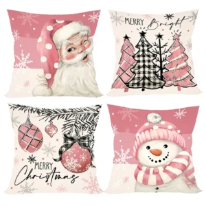 4pcs Pink Christmas Snowman Pillowcase Navidad Natal Noel Tree Cushion Cover Christmas Decorations For Home 2025 New Year 2026