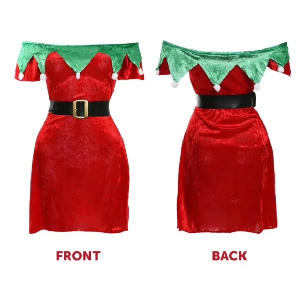 2pcs Ladies Sexy Elf Dress Velour Skater Christmas Santas Little Helper Fancy Dress Christmas - Image 5