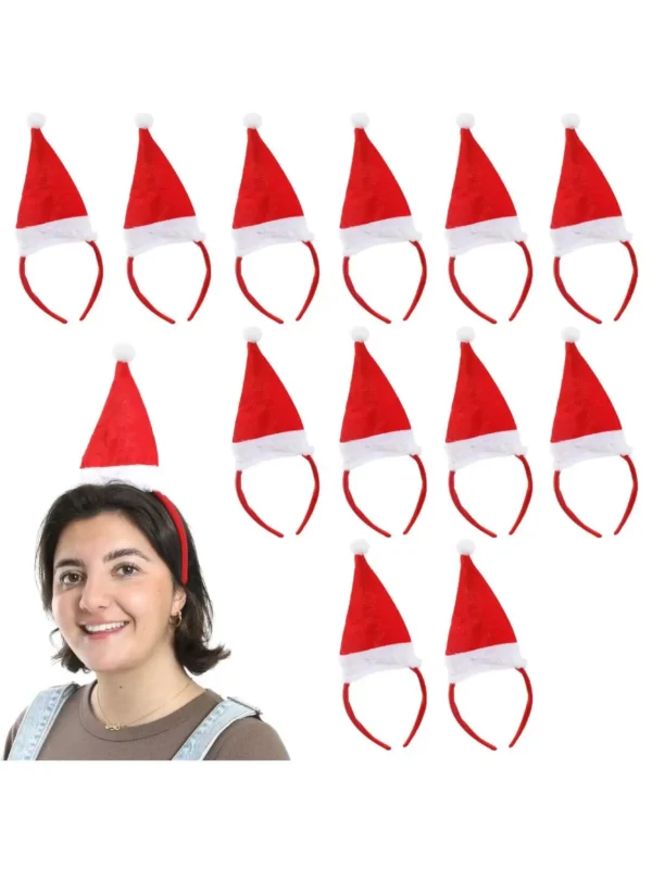 Pack of 12 Mini Santa Hats On Headband