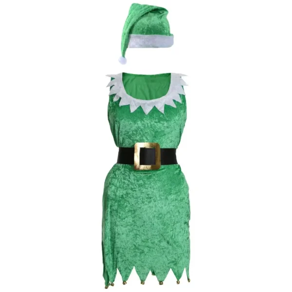 3pcs Ladies Sexy Elf Dress Green Velour Skater Christmas Santas Little Helper Fancy Dress - Image 4