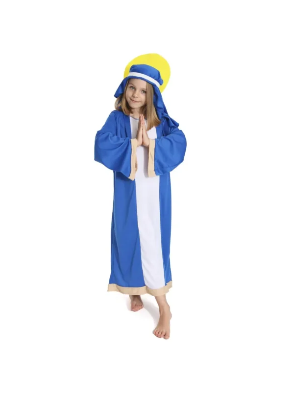 Childs Christmas Virgin Mary Costume - Mary & Joseph Nativity Fancy Dress Costume with Tunic, Headpiece With Halo - Nativity, Sc