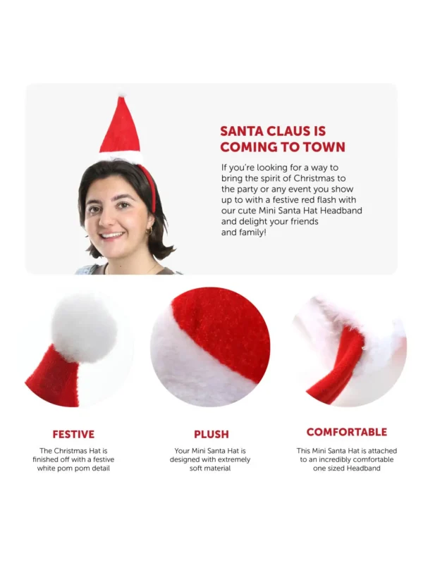 Pack of 12 Mini Santa Hats On Headband - Image 2