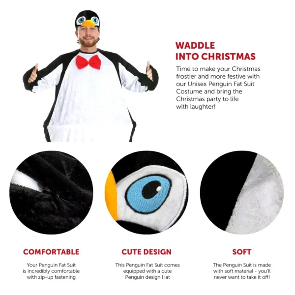 Fat Penguin Costume Novelty Christmas Winter Costume - One Size - Perfect For Christmas Fancy Dress Parties - Image 2