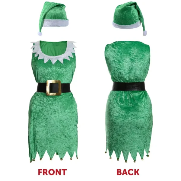 3pcs Ladies Sexy Elf Dress Green Velour Skater Christmas Santas Little Helper Fancy Dress - Image 5