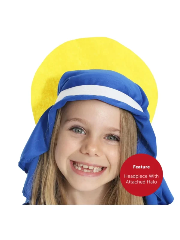 Childs Christmas Virgin Mary Costume - Mary & Joseph Nativity Fancy Dress Costume with Tunic, Headpiece With Halo - Nativity, Sc - Image 4