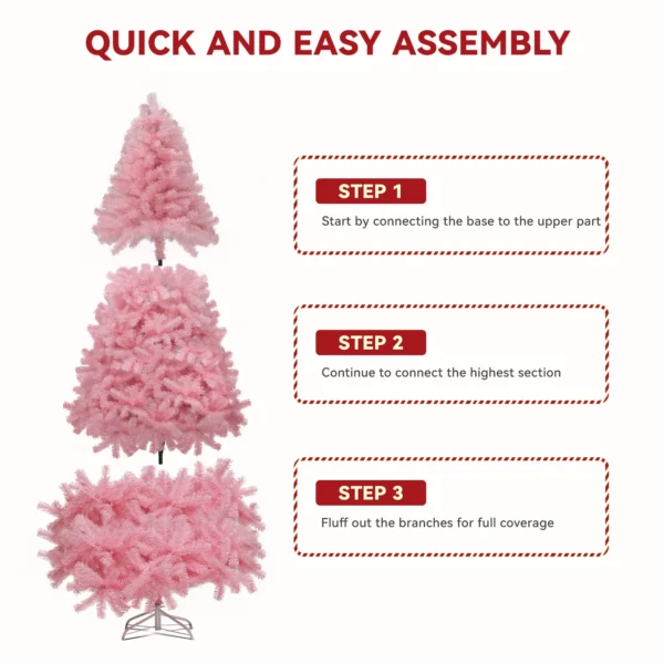 Christmas Tree 6ft, Pink Artificial Christmas Tree with 800 Tips Xmas 180CM Tree for Holiday Decorations - Image 6