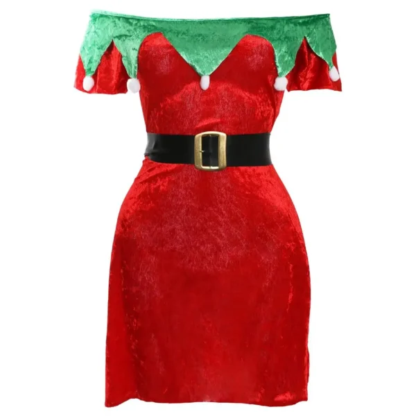 2pcs Ladies Sexy Elf Dress Velour Skater Christmas Santas Little Helper Fancy Dress Christmas - Image 3