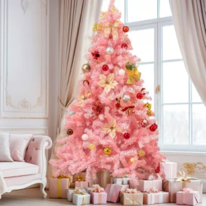 Christmas Tree 6ft, Pink Artificial Christmas Tree with 800 Tips Xmas 180CM Tree for Holiday Decorations
