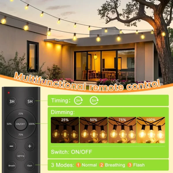 30M Outdoor LED String Lights Bulbs Balcony Garland Fairy Lamps With Remote Control for Wedding Camping Garden Christmas Party - Image 2