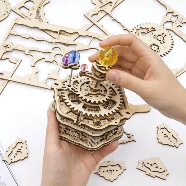 84pcs Rotatable DIY 3D Starry Night Wooden Model Building Kit Block Assembly Music Box Toy Gift for Children Adult - Image 4