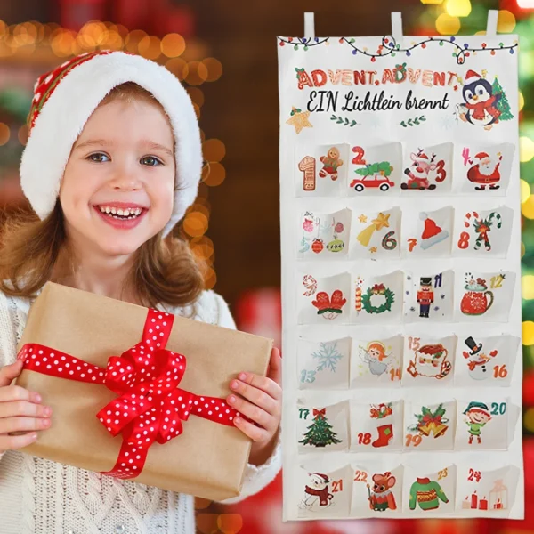 Fabric Christmas Advent Calendar Xmas Wall Decoration Reusable Wall Hanging Ornaments with 24 Pockets Xmas Party Favors - Image 3
