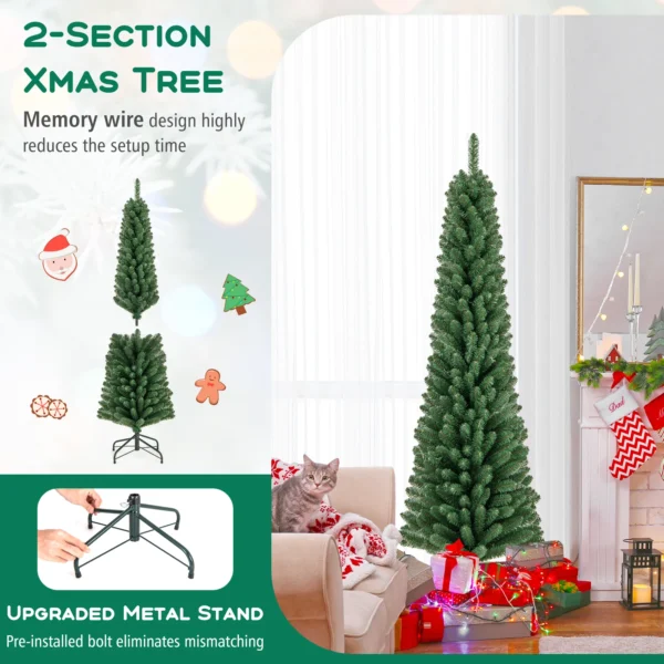 180 cm Pencil Christmas Tree, Artificial Xmas Tree with 392 Memory Wire Branch Tips & Upgraded Metal Stand - Image 4