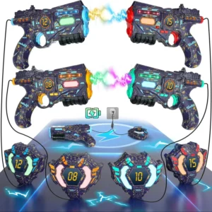 Rechargeable Infrared Laser Tag Guns Set x4 Vests Data SYNC Outdoor Indoor Shooting Pistol Guns Game for Kids Boys Gifts