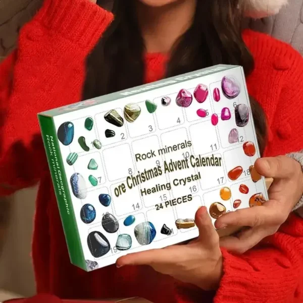Crystal Advent Calendar 24-Grid Natural Stones and Minerals Rock Collection Christmas Countdown Gift Box for Kids and Adults - Image 3