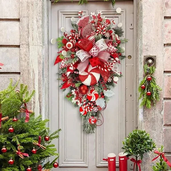 Christmas Wreath Candy Upside Down Tree Garland Upside Down Artificial Christmas Tree Christmas Swag for Front Door - Image 3