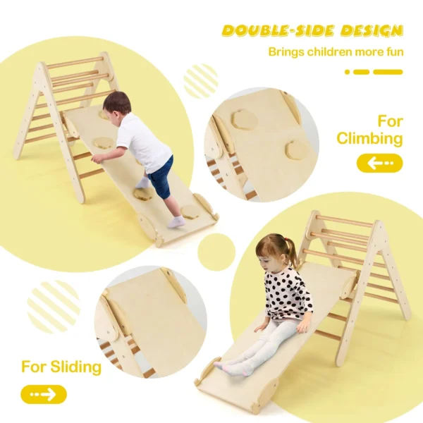 2-in-1 Triangle Climbing Set Wooden Toddler Climbing Triangle Ladder with Ramp Natural/Colorful - Image 4
