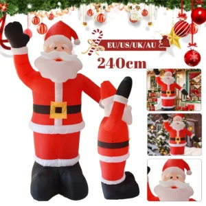 Inflatable Waving Hand Santa Claus 2.4M Illuminated Santa Claus Ornament with LED Light for Xmas Garden Party Decor