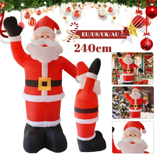 Inflatable Waving Hand Santa Claus 2.4M Illuminated Santa Claus Ornament with LED Light for Xmas Garden Party Decor