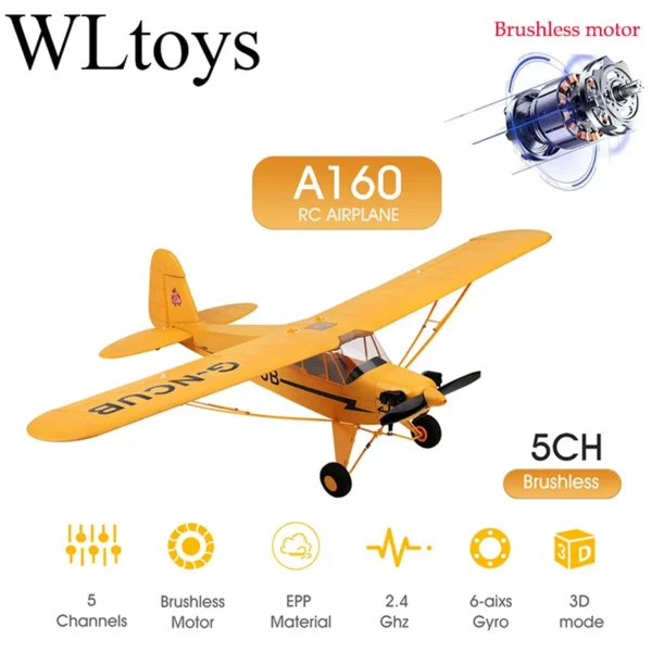 Plane RTF 2.4G Brushless Motor 3D/6G Remote Control Airplane Wltoys A160 Upgraded J3-CUB Ready To Fly
