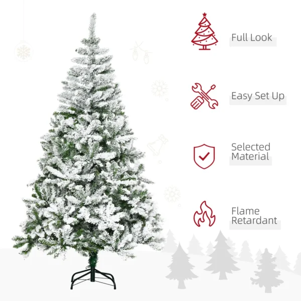 6FT Snow Flocked Christmas Tree with Realistic Branches Auto Open Feature Steel Base Green Pine Tree - Image 4
