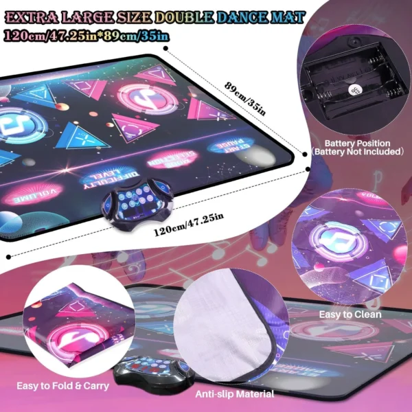 Double Dance Mat for Kids 8-Keys Large Size Electric Dance Pad Music 2 Modes 12 Games 3 Levels Christmas Gift for Girls - Image 5