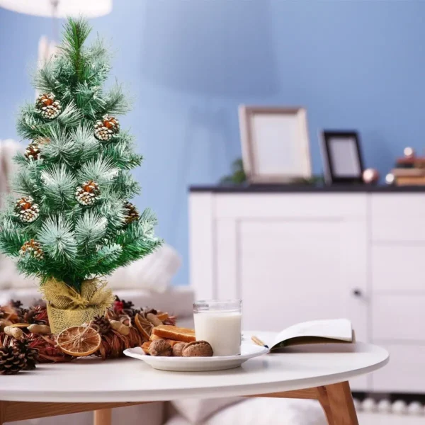 2 FT/ 60CM Snow Flocked Pine Artificial Christmas Tree Pine Cone Xmas Decoration - Image 5