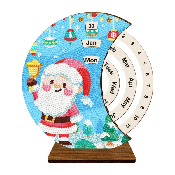 Diamond Painting Perpetual Calendar with Rotating Month Day Week Wooden Perpetual Calendar Kits Desk Decor for Home and Office - Image 2