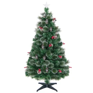 150 cm Pre-lit Optical Fiber Christmas Tree, Snowy Xmas Tree w/170 PVC Leaves & Pine Needles