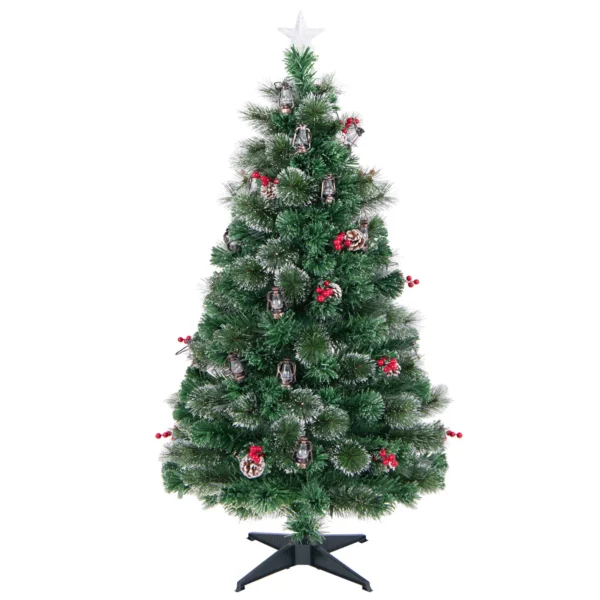 150 cm Pre-lit Optical Fiber Christmas Tree, Snowy Xmas Tree w/170 PVC Leaves & Pine Needles