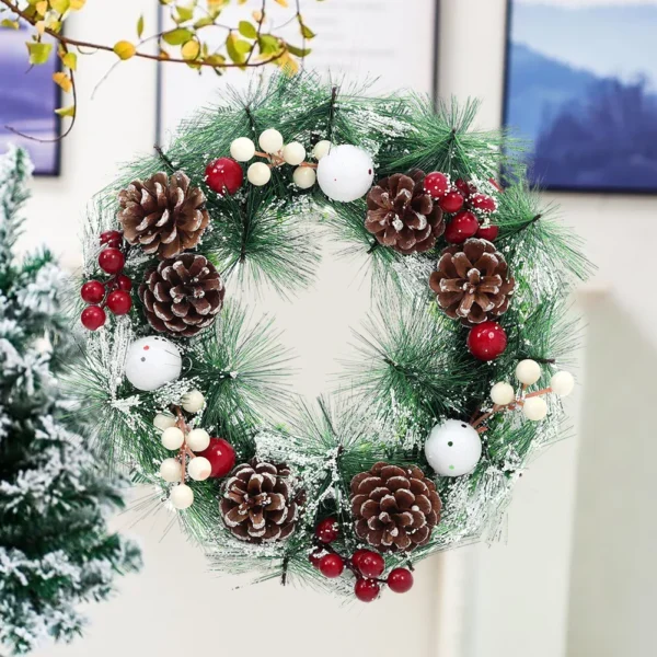 32cm Snowflake Pine Cone Christmas Artificial Wreath - Image 2