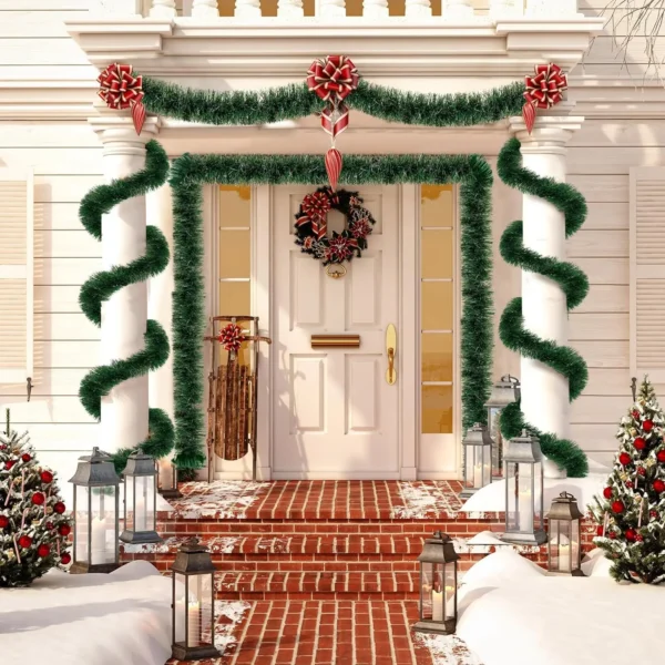 49.2Ft Christmas Green and White Tinsel Garland Xmas Tree Decorations Christmas Metallic Twist Garland Ceiling Hanging - Image 4
