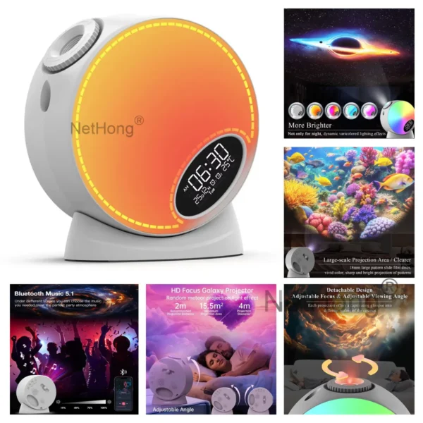 12 in 1 Planetarium Projector Bluetooth Night Light Rechargeable LED Clock - Image 6