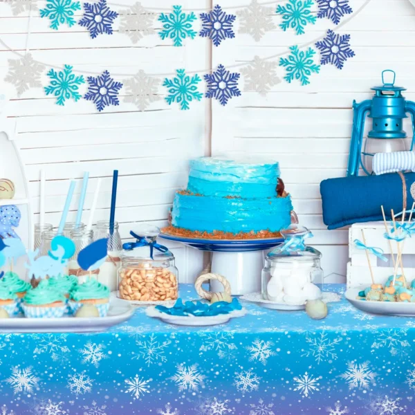 Winter Snowflake Party Tablecloths,3pcs Snowflake Party Decorations Tablecloths set-for Winter Snowflake Birthday Party Supplies - Image 5
