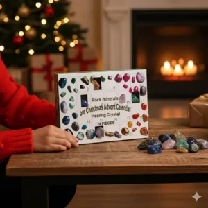 Crystal Advent Calendar 24-Grid Natural Stones and Minerals Rock Collection Christmas Countdown Gift Box for Kids and Adults