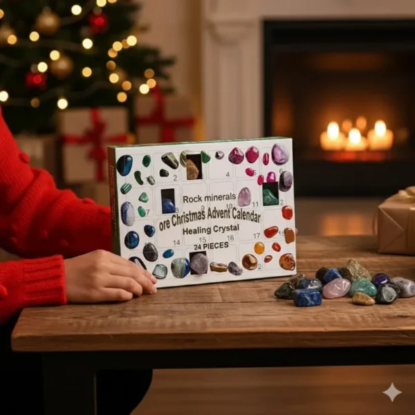 Crystal Advent Calendar 24-Grid Natural Stones and Minerals Rock Collection Christmas Countdown Gift Box for Kids and Adults