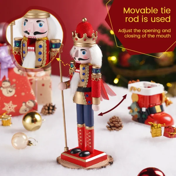 30CM Christmas King Nutcracker Statue Red Scepter Soldier Doll for Table Decor Family Home Gift - Image 4