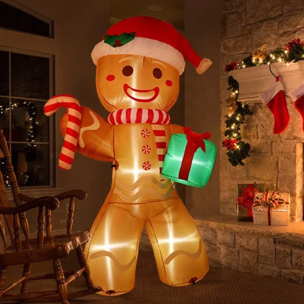 8FT/2.4M Christmas Inflatables Gingerbread Man with LED Lights Xmas Yard Decorations Christmas Blow Up Yard Decorations for Yard - Image 2