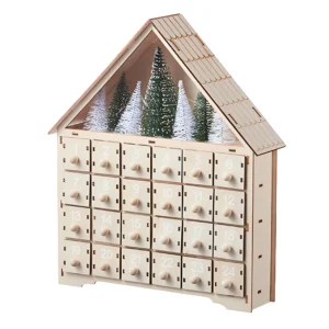 Wooden LED DIY Light Up 24 Days Countdown Calendar with Drawers Countdown To Christmas Calendar for Christmas Holiday DIY Gift
