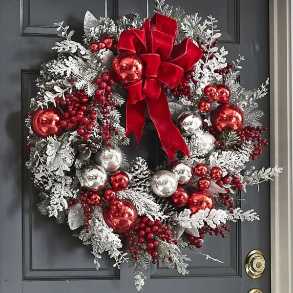Flocked PVC Christmas Decoration Flower Wreath Vine Hanging Garland Artificial Crafts Tree Door Home Art Navidad Holiday Decor - Image 2