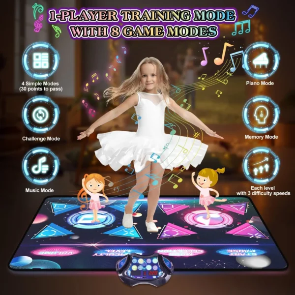 Double Dance Mat for Kids 8-Keys Large Size Electric Dance Pad Music 2 Modes 12 Games 3 Levels Christmas Gift for Girls - Image 3