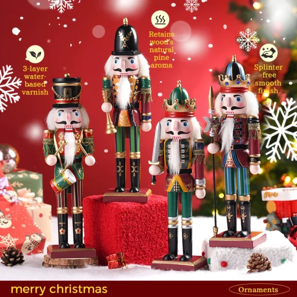 30cm Christmas Handmade Nutcracker Wooden Soldier Creative Wooden Doll Gift For Home Desktop Decoration