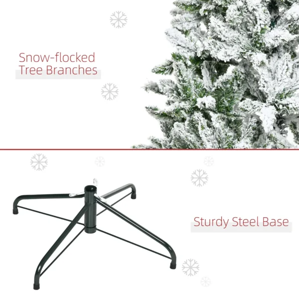 6FT Snow Flocked Christmas Tree with Realistic Branches Auto Open Feature Steel Base Green Pine Tree - Image 3