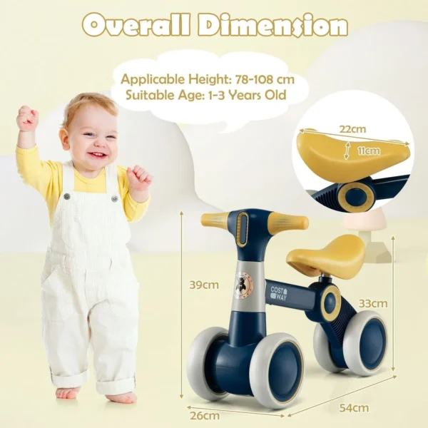 Cute Baby Balance Bike 4 Wheels Childrens Bicycle Toddlers Riding Toy w/No Pedal - Image 2