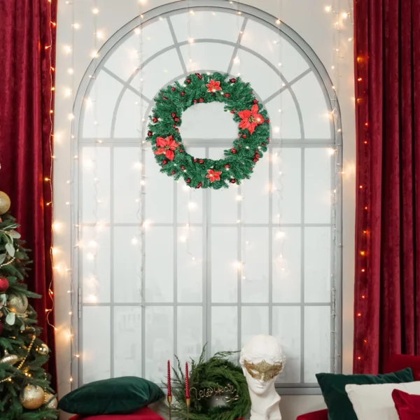 8 Pieces Christmas Decoration Christmas Garland LED Lights Battery Operated,Red Berries Christmas Decorations - Image 2
