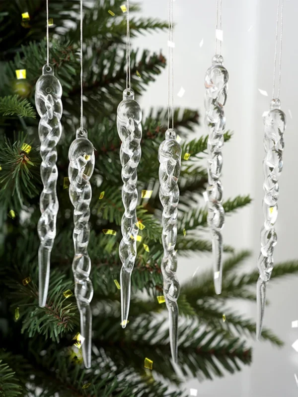 12Pcs Christmas Clear Icicle Decoration Transparent Icicles Decor Clear Crystal Twisted Icicle for New Year Winter Decoration - Image 2