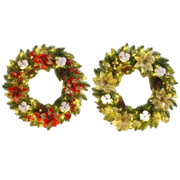 Christmas Garland Decoration with Spruce Pine Cones Berry Ball 40CM Wreaths Ornaments Realistic PVC Light Up for Indoor Outdoor - Image 5