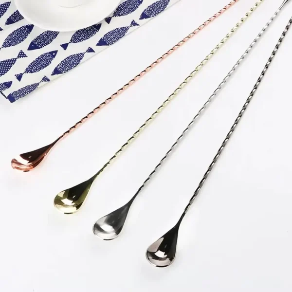 30/40cm Stainless Steel Stir Bar Spoon Mixing Ounces Cocktail Spoon Spiral Pattern Bartender Tools Teadrop Spoon Bar Tool - Image 2